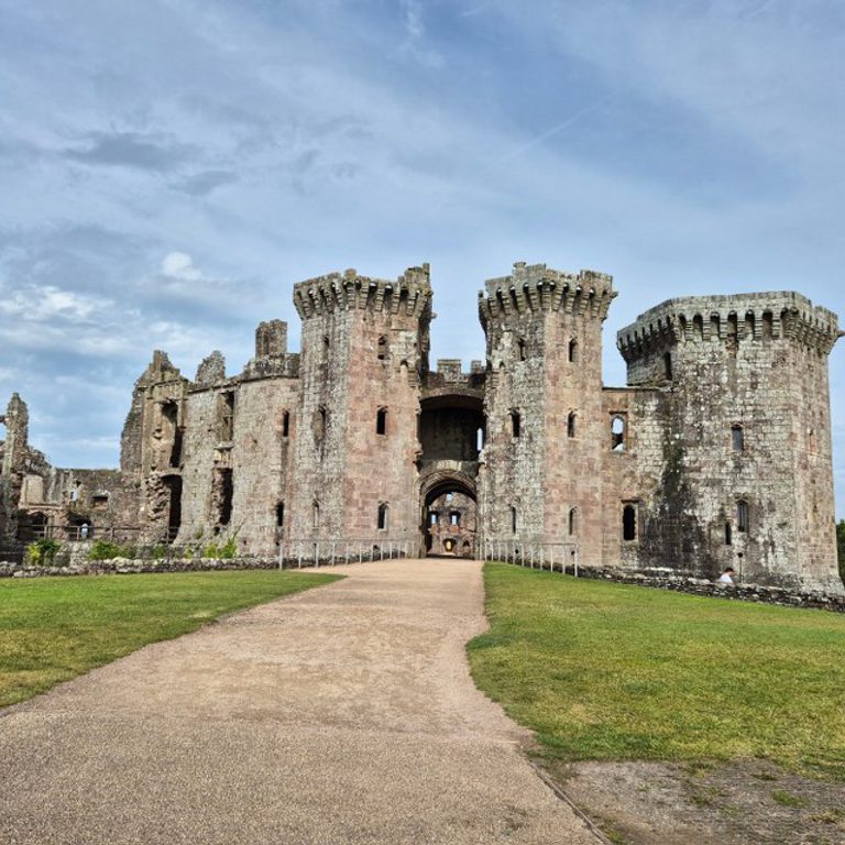 Raglan Castle near Usk is an elegant blend of fortress and palace.