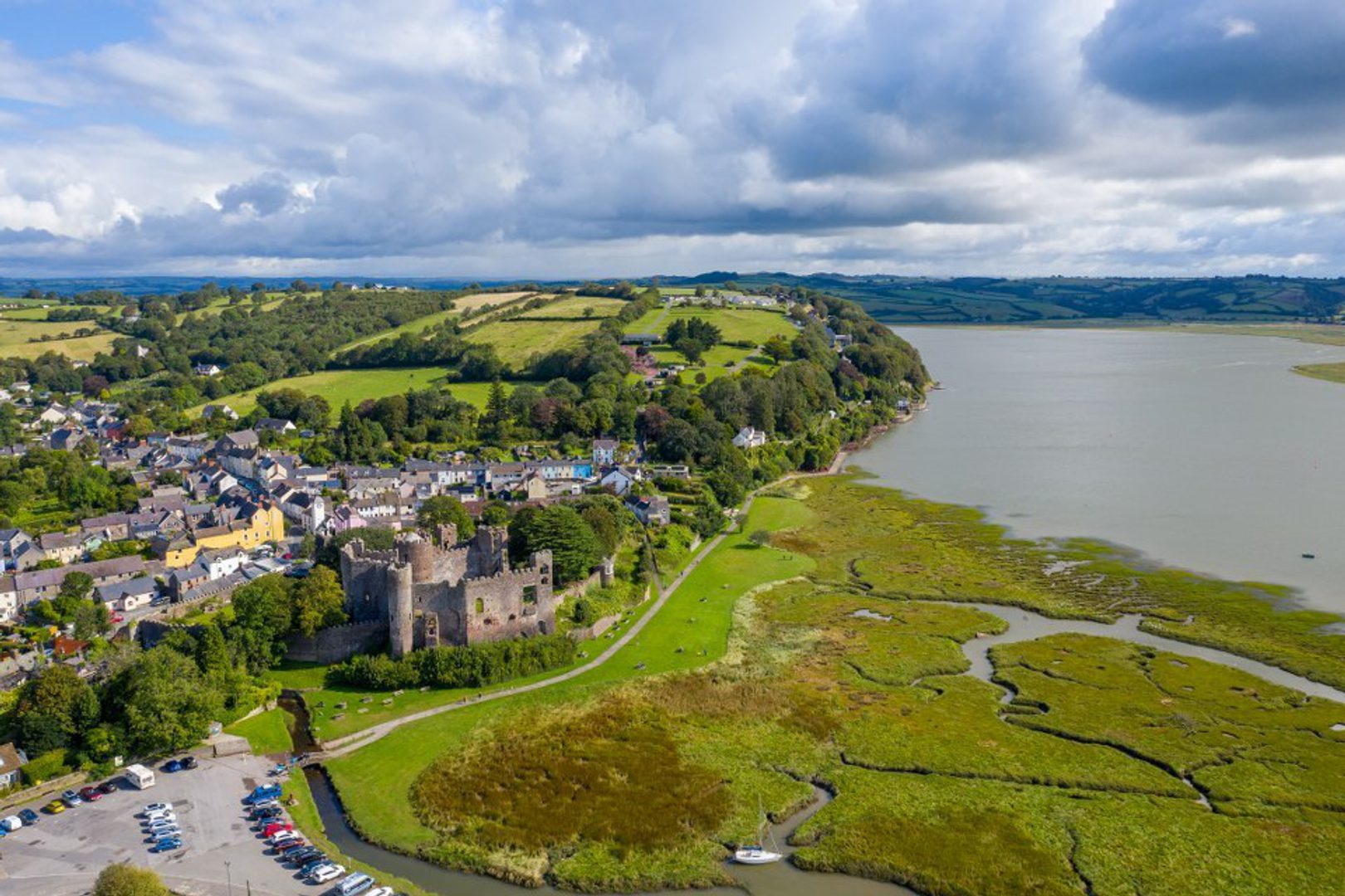 Laugharne Castle overlooking the Taf Estuary